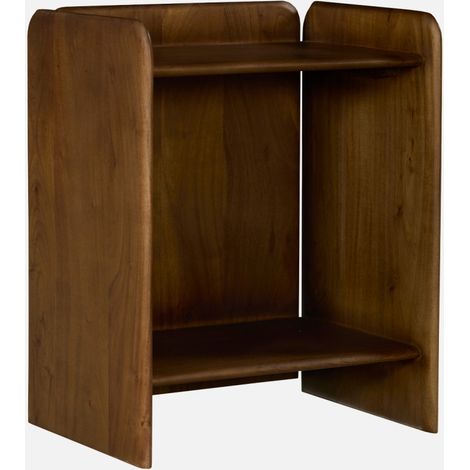 Mesita de noche exótica de madera de acacia 2 niveles (1/5)