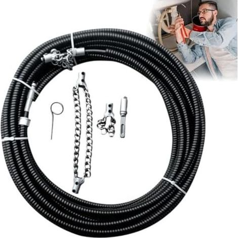 Elektrische Abflussreinigungsmaschine mit 3-Meter-Bohrer und Verlängerung, Siphon, federbelasteter Spirale, Kesselentkalkungswerkzeugen, effizienter, flexibler Bohrkette, Schwarz, Mittel (1/5)