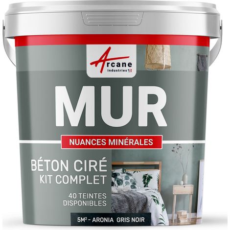 béton ciré, mur, couleur, enduit décoratif, enkit, gris, blanc, beige - 5 m² - Mate Aronia Gris Noir - ARCANE INDUSTRIES (1/5)