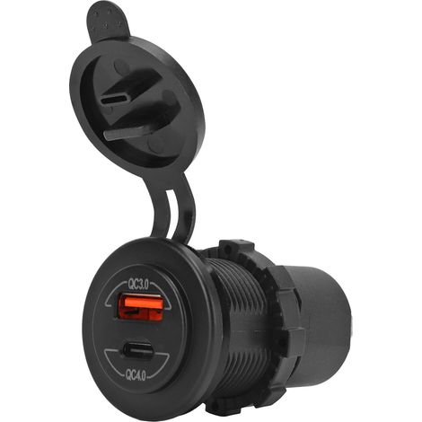 Chargeur de voiture USB avec port QC4.0 PD, charge rapide 12-24 V 60 W, borne bleue, pour camping-cars, bateaux et motos, câble de 20 cm. (1/5)