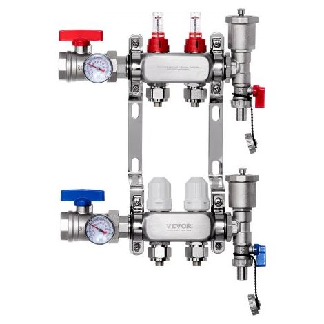 2-Abzweig-Wärmeverteilungsverteiler, 1/2-Zoll-PEX-Rohrverteiler, Edelstahl-PEX-Verteiler für hydronische Fußbodenheizung, Wärmeverteilungs-PEX-Verteilersatz mit 1/2-Zoll-Adaptern im Lieferumfang entha (1/5)