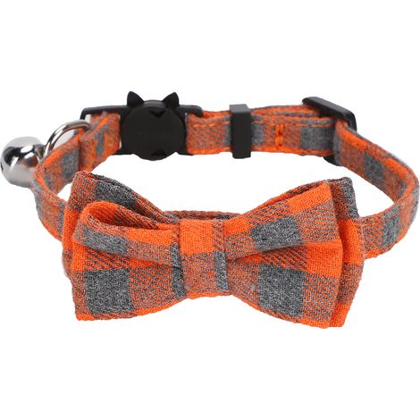 Colliers à nœud papillon pour chats, cravate à carreaux en tissu doux avec cloche, fournitures de décoration pour animaux de compagnie, orange (1/5)