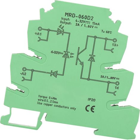MRD-060D2 Ultradünnes 6,2 mm Halbleiterrelaismodul, 4–32 V DC Eingang, normalerweise offener Kontakt (1/5)