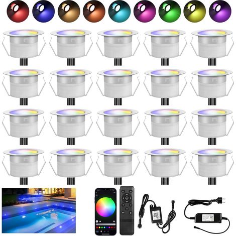 WiFi Lampe au Sol Spot Encastrable-Lumière RGBW (RGB+Blanc Chaud) étanche IP67 Ø31mm-éclairage pour terrasse, patio, chemin, mur, jardin, décoration, intérieur et extérieur， 20 pièces (1/5)