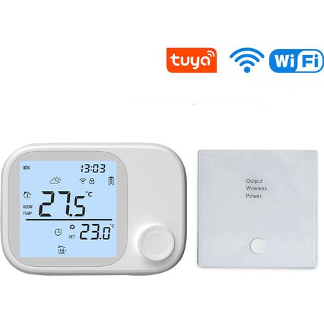 Thermostat pour Chaudière Mural 3A avec WiFi - Contrôle à Distance via Tuya Smart/Smart Life, Réglage par Bouton Rotatif, Blanc