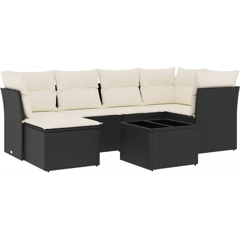 Salon de jardin 7 pcs avec coussins noir résine tressée (1/3)