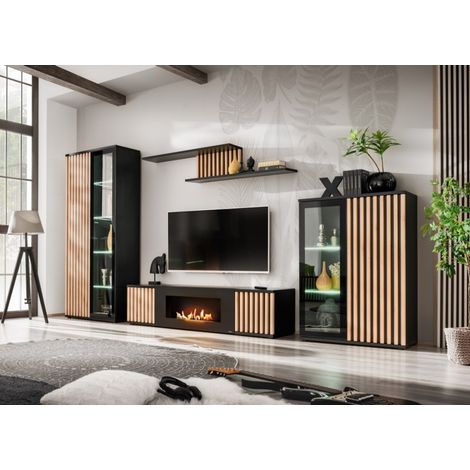 Ensemble meuble TV "Cameron-K" - Noir/Beige - L 340 x H 192 x P 45 cm - Livraison gratuite (1/5)