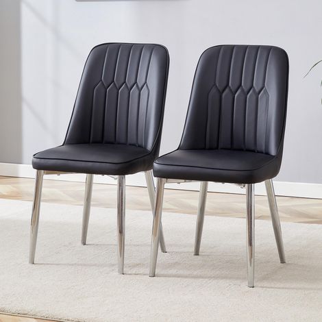 Deux chaises de salle à manger en similicuir noir : design moderne et minimaliste, dotées - qualité supérieure et confort optimal (1/5)