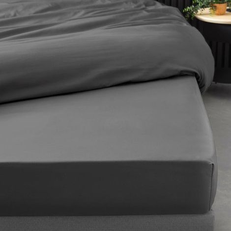 Drap housse 180x200 cm - Percale 100% coton - Bonnet 30 cm - Anthracite (1/5)