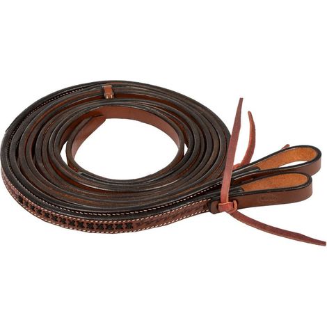 taglia unica, Chestnut: Redini western in cuoio con cucitura a contrasto modello x-stitch