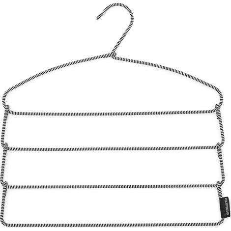 Brabantia - Gruccia per Pantaloni - Rivestimento in Tessuto Antiscivolo - 4 Pezzi su una Gruccia - Organizzatore Salvaspazio - Accessorio per Guardaroba Soft Touch - Black/White - 42.5 x 41.5 x 1.5 cm (1/4)