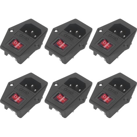 Module de 6 prises mâles avec fusible 10 A et indicateur de commutation, 250 V CA, interface IEC320 C14 à 3 broches (1/5)