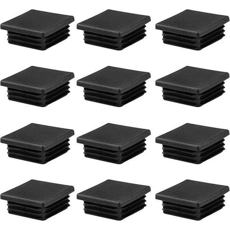 Juego de 12 tapas cuadradas de plástico negro de 50x50 mm para tubos de muebles y metal - KZQ