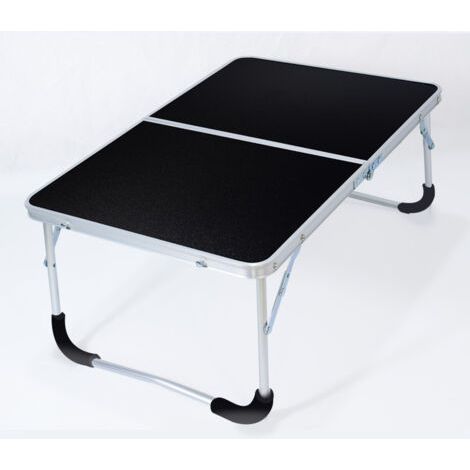 Table de camping pliante avec structure en métal, plateau en bois et serrure de sécurité, noire, 62 x 42 x 28 cm (1/5)