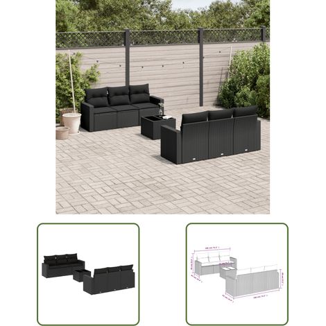 The Living Store 7-tlg. Garten-Sofagarnitur mit Kissen Schwarz Poly Rattan - Gartenmöbel - Sofa Set - Rattan Möbel - Outdoor Sofa - Balkonmöbel (1/3)
