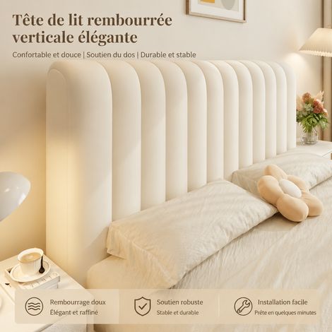 Housse de tête de lit matelassée à rayures verticales 150 cm beige en polyester beige 150cm 650g 1 kg – Livraison gratuite