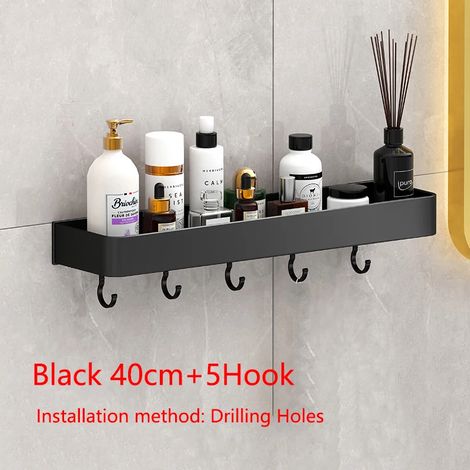 (Style noir, perçage 4.1) Étagère de douche murale flottante pour salle de bain, étagère de toilette, étagères de rangement pour placards de cuisine, organisateurs (1/5)