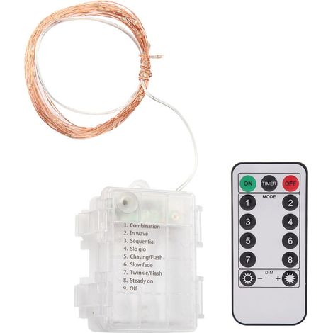 Guirlande Lumineuse - 50 LED Fil de Cuivre - 5 M - 8 Modes - Télécommande - Étanche - Pour Décoration Intérieure Extérieure - 1 Pièce