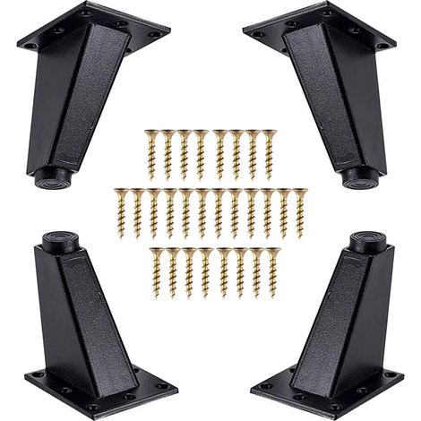 4pcs Furniture Legs, Slanted Aluminum Metal Furniture Legs, Sofa Legs Replacement for Cabinet, Sofa, Table, Dresser, Mounting Screws Included, Black, 80mm (1/5)