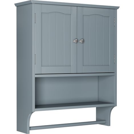 Mobile bagno pensile con portasciugamani, armadio MDF grigio chiaro con 2 ante e ripiani aperti (1/5)
