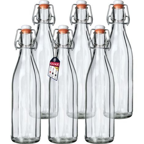 Bouteille en verre, capacité 1L, hauteur 30 cm, largeur 10 cm, fermeture à rouleau en liège, ensemble de 6 (1/5)