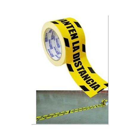 Selbstklebendes Markierungsband 72mm x 25meter gelb/schwarz keep your distance.
