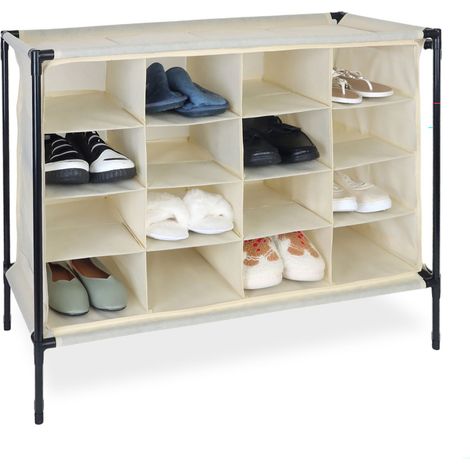 Relaxdays Camping Schuhregal, 16 Fächer, leichter Aufbau, stabiler Stoffschuhschrank, HxBxT: 65 x 84 x 36 cm, beige