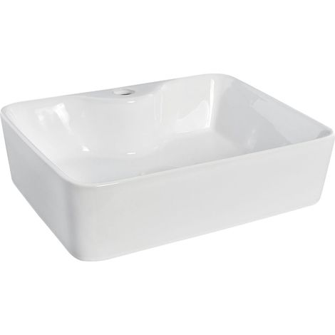 Rectangular 1 Tap Hole Ceramic Countertop Vessel without Overflow - 485mm