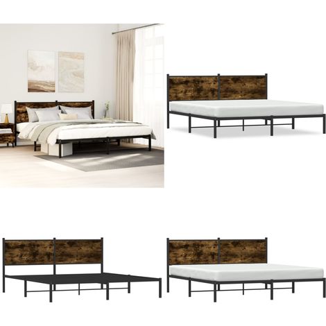 Metallbett ohne Matratze Räuchereiche 180x200 cm - Metallbett - Doppelbett - Boxspringbetten - Bettsystem - Schlafraum - Home & Living