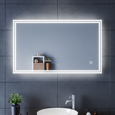 SIRHONA LED-Spiegel Badezimmerspiegel mit LED-Beleuchtung Kosmetikspiegel Wandspiegel Licht Illumination mit Touch Control 100x60 CM