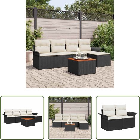 vidaXL Jardin -  Ensemble de canapé de jardin avec coussin 6 pcs Noir polyrotin (1/5)