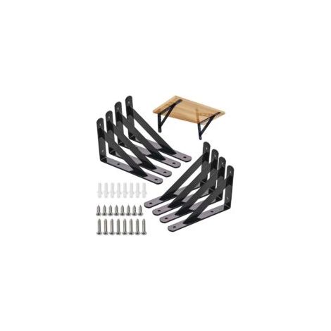 BR-Vie Wandregalhalterungen, 8 Stück 90°-Dreieck-Stahlhalterungen, 200 mm x 120 mm Regalhalterungen, Eckverstrebung (Schwarz) - Crezuo (1/4)
