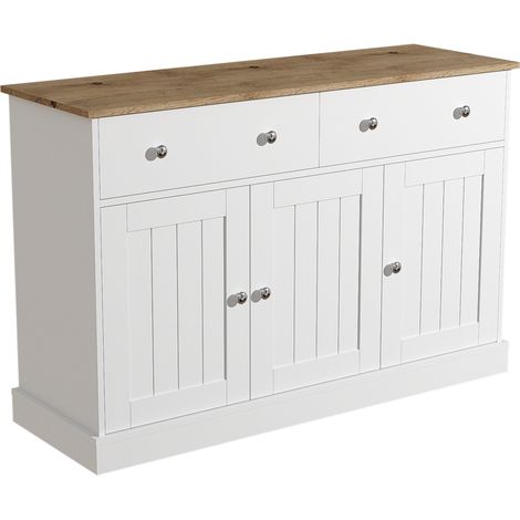 Buffet blanc et effet bois avec 3 portes et 2 tiroirs (1/5)