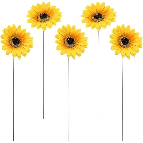 Piquet De Jardin Tournesol, Décoration Extérieure en Métal pour Pelouse Et Cour, Fleur Artificielle Décorative, Accessoire Paysager pour Villa Potager, 14in (1/5)