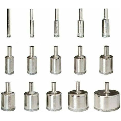 Diamant Foret 15pcs 6-50mm Trépan Scies Cloche Outils Set Forets Diamant Cutter Acier Carbone Pour Verre Céramique Porcelaine Marbre Carrelage Granite (1/5)