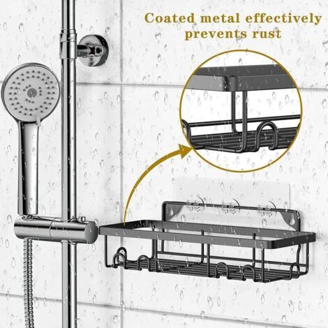 FENOPLASTICAChariot de Douche avec 6 Crochets, Accessoires de Salle de Bain Antirouille Salle de Bain Toilette Cuisine Boîte de Rangement avec Porte-Savon - 4 pièces