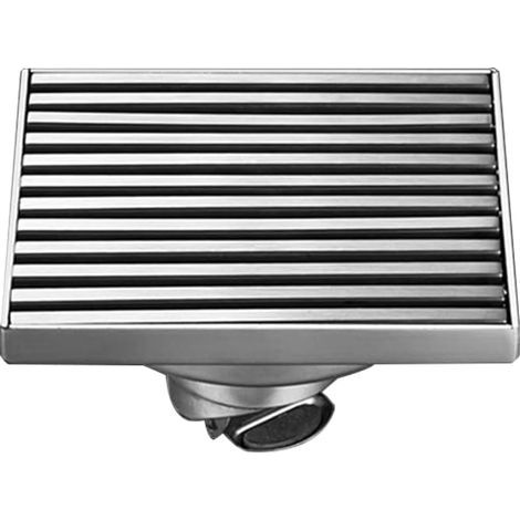 Scarico lineare quadrato per pavimento, antiodore, in acciaio inox, per doccia e bagno, con raccogli capelli, 10×10 cm (1/5)
