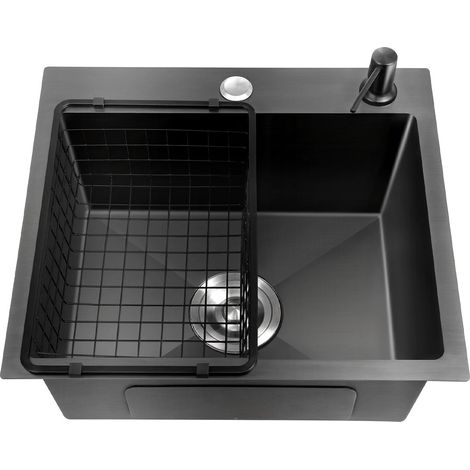 Edelstahl Küchenspüle Schwarz Einbauspüle mit Abflusskorb Eckig Spülbecken 40x45cm