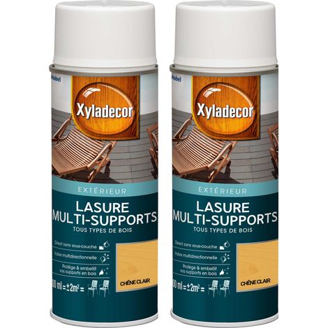 Lasure aérosol Multi-supports - Lot de 2 - Tous types de bois extérieur - Mat Chêne clair 400 mL - Xyladecor