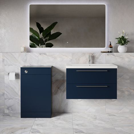 Napoli 390 Deep Blue 1300mm Wall Mounted 2 Drawer Vanity Unit and Toilet Suite with Glide Basin - 1300mm - Chrome 480mm HandleWithout Kingston Toilet Pan