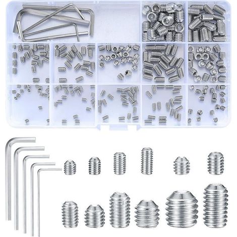 240 Pièces Assortiment de Vis Sans Tête, Vis à Tête Hex Creux avec Clé, Vis à Tête Hexagonale en Acier Inoxydable, Vis Écrous Noyaux Tasse pour Poignées de Porte, Robinet - M3/M4/M5/M6/M8 (1/5)