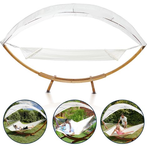 TolleTour Hängematte mit hölzern Gestell - Outdoor Hängesitz mit Markise - 210 x 150 cm Gartenliege - Hängemattengestell