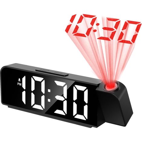 Reveil Projecteur,Reveil Projecteur Plafond,Réveil Projection avec Température,Horloge Numérique LED Projection,Horloge Digitale Projecteur 180° (1/5)