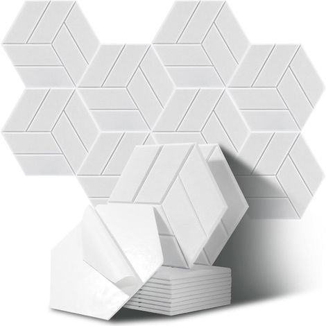 Paneles acústicos hexagonales para estudios, oficinas y salas de juegos, paquete de 12 unidades, color blanco (30 x 26 x 0,9 cm) (1/5)
