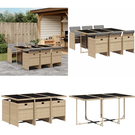 Ensemble à manger de jardin coussins 7 pcs mélange beige rotin - Salon De Jardin - Meuble De Jardin - Set De Jardin - Table De Jardin - Chaises De Jardin - Home & Living (1/5)