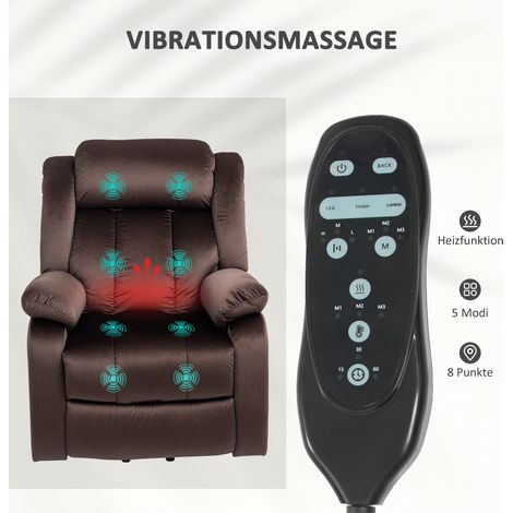 Fauteuil releveur massant avec chauffage lombaire, relaxeur avec télécommandes et poches latérales, Marron (1/5)