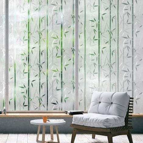 Film de Confidentialité pour Fenêtre, Anti-Regard sans Colle, Vitre Adhésif Statique Motif Bambou, Brise-Vue UV, Décor Fenêtre 45x200cm (1/4)