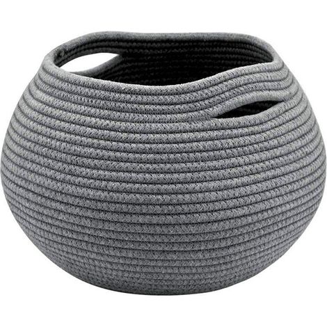 Panier de rangement décoratif gris, panier rond pour plantes, idéal pour l'intérieur, petite boîte de rangement tressée, panier de rangement décoratif en corde de coton, panier à jouets — 25,4 cm x 21 (1/5)