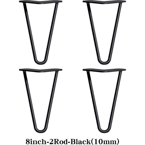 4Pcs 8inch(20cm) Hairpin Table Legs with Free Screws & Protector Feet Stable Standard Table Height 2 Rod 10mm Steel, Black