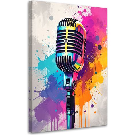 Impression sur Toile, Microphone coloré musique,20x30 (1/4)